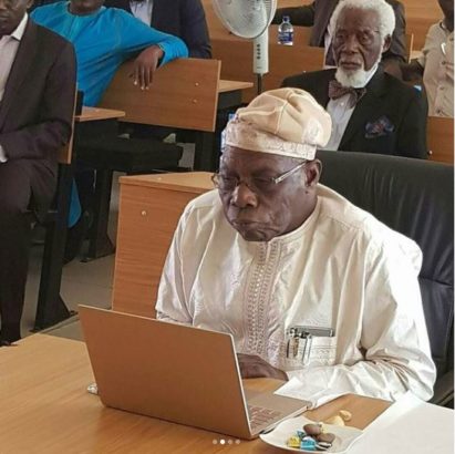 Olusegun Obasanjo Spotted Defending His Phd Thesis At The National Open University [Photos]