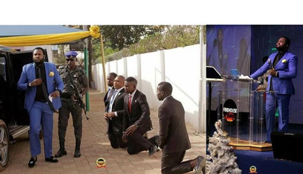 Viral Photo Of Church Workers Kneeling As Pastor Stepped Out Of His Car In Abuja