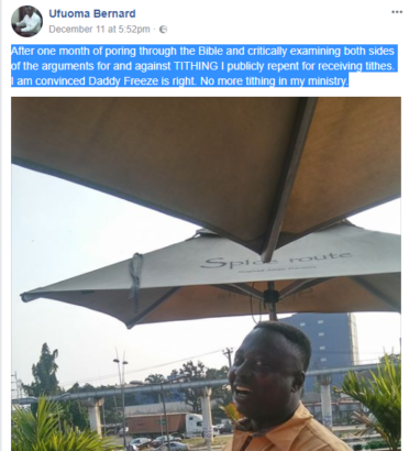 Fear Of Daddy Freeze As A Nigerian Pastor Publicly Expresses Regret For Collecting Tithe