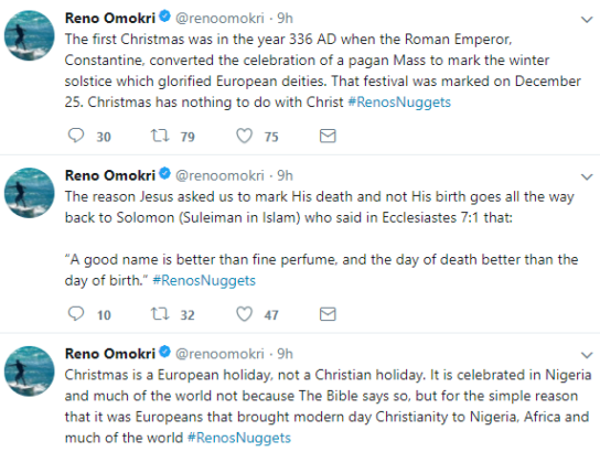 “Christmas Is An Abomination And A Blasphemous Festival” – Reno Omokri Shocks The Entire Christians