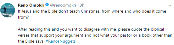 “Christmas Is An Abomination And A Blasphemous Festival” – Reno Omokri Shocks The Entire Christians 