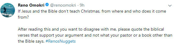 “Christmas Is An Abomination And A Blasphemous Festival” – Reno Omokri Shocks The Entire Christians