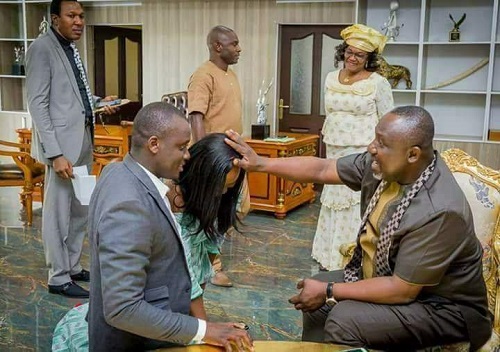 Rochas Okorocha On A Pastor Duty As He Prays For Couple In Owerri [Photo]