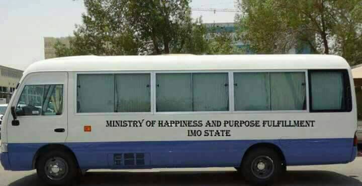 This Is Serious: Imo State Government Acquires A Coastal Bus For Its New Ministry Of Happiness And Purpose Fulfillment
