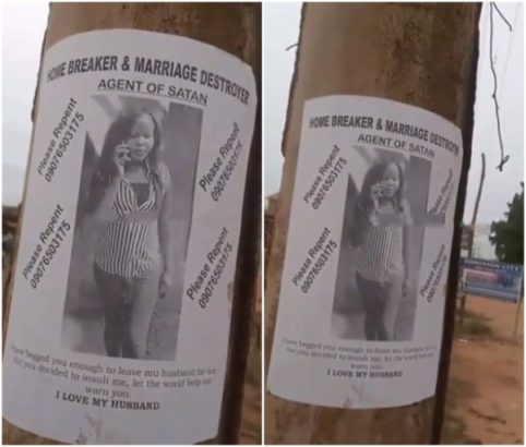 Angry Wife Makes Posters Of Husband’s Side Chic, Shares It In Enugu [Photos]