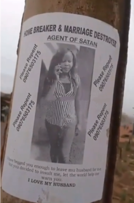 Angry Wife Makes Posters Of Husband’s Side Chic, Shares It In Enugu [Photos]