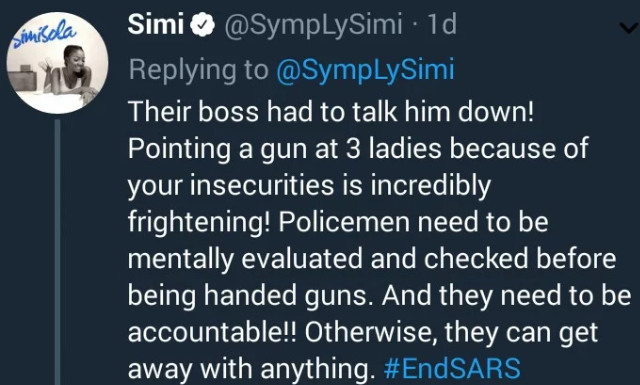 #EndSARS: “I and my friends had a gun pointed at us for laughing” – Simi shares her SARS story
