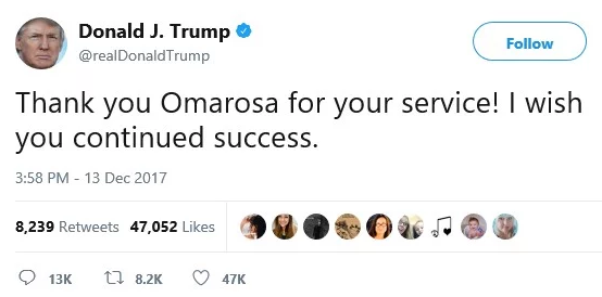 Donald Trump Wishes Omarosa Well After She 'Resigned' From White House Job