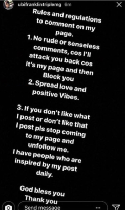 Ubi Franklin Shares New Rules And Steps To Comment On His Instagram Page