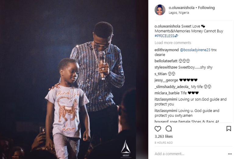 Wizkid’s Baby Mama Reacts to Photo of Him Bringing Out Their Son On Stage at His Concert