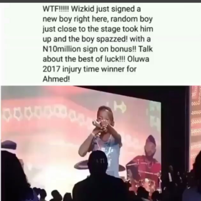 Wizkid Signs 12-Year-Old Boy At His Concert, Blesses Him With N10 Million [Videos]
