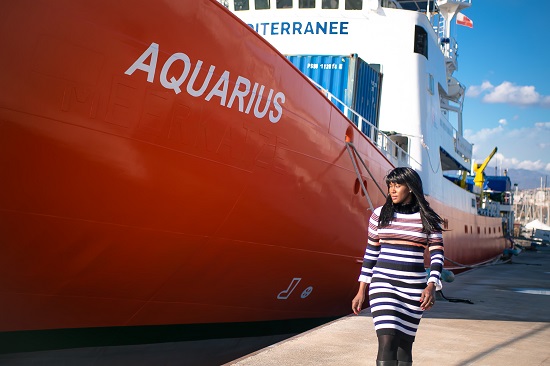 Stephanie Linus Visits The Rescue Ship “Aquarius” In Italy As She Advocates Against Human Trafficking [photos]
