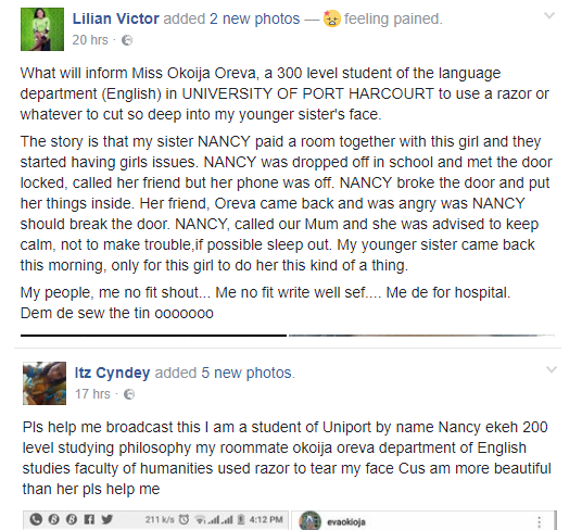 300 Level UNIPORT Student Accused Of Slashing Her Roommate Nose With Razor [Photos]