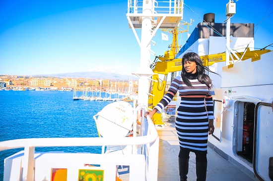 Stephanie Linus Visits The Rescue Ship “Aquarius” In Italy As She Advocates Against Human Trafficking [photos]