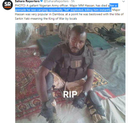 Nigerian Army’s ‘King of War’ Runs Out of Luck, Dies After Grenade He Was Carrying Exploded
