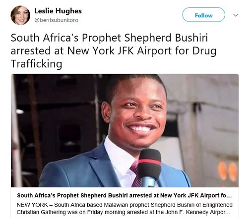 Popular South African Pastor, Prophet Shepherd Bushiri Arrested For Alleged Drug Trafficking