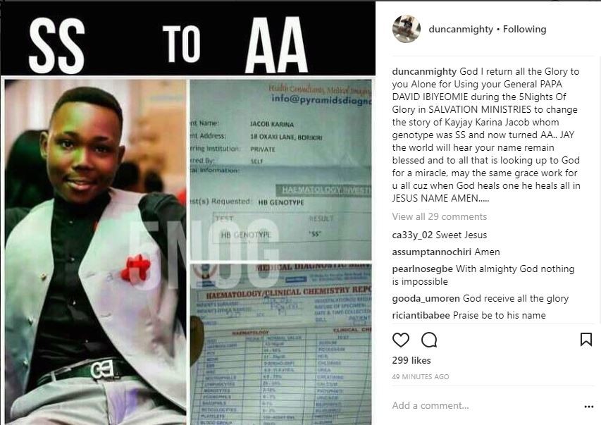 After Attending Pastor Ibiyeomie's '5 Nights of Glory Crusade' Man's Genotype Reportedly Changes from SS to AA [Photos]