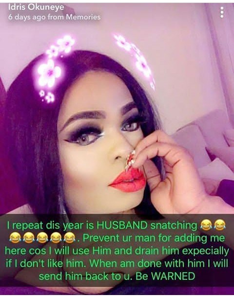 “I Will Snatch Your Husband And Suck Him Dry” – Bobrisky Reveals New Year Resolution