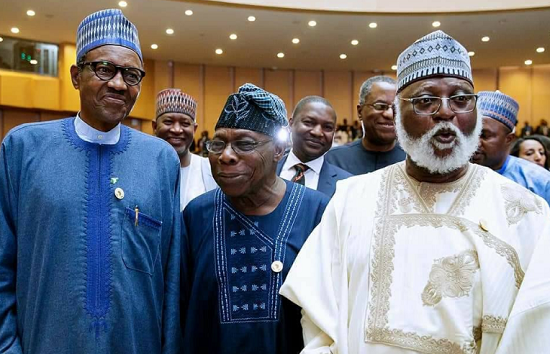 Happier Photos of President Buhari and Obasanjo Laughing at AU Summit