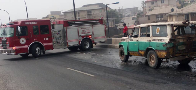 Photos: Public Bus Goes Up In Flames In Lagos Photos: Public Bus Goes Up In Flames In Lagos