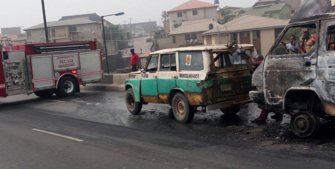 Photos: Public Bus Goes Up In Flames In Lagos