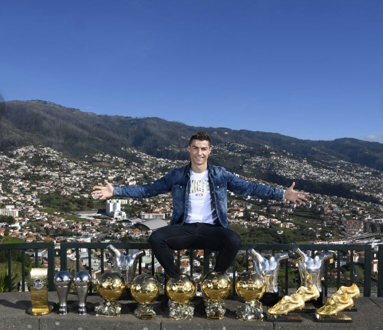 Successful Cristiano Ronaldo Shows Off His Individual Trophies [Photos]