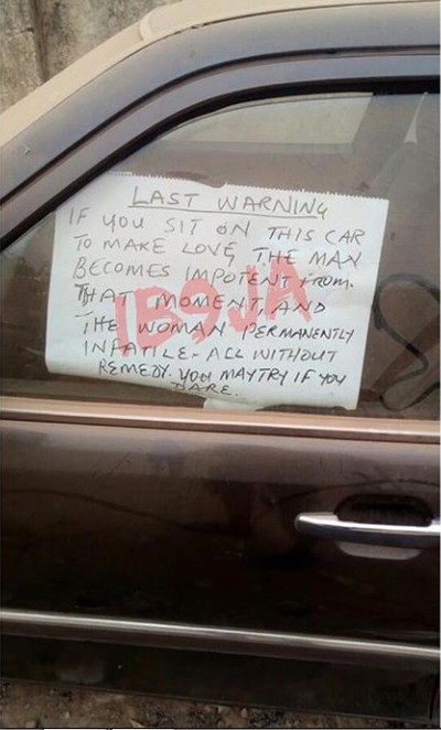 Lol, See The Shocking Warning Nigerian Man Gave People Having S*X On His Car In Lagos [Photos]