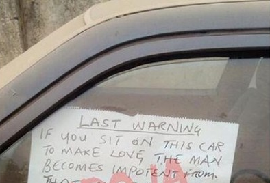 Lol, See The Shocking Warning Nigerian Man Gave People Having S*X On His Car In Lagos [Photos]