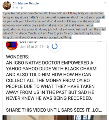 Popular Nigerian Native Doctor Shares Video Of Him Making Juju For ‘Yahoo’ Boy, Calls Out Pastor Popular Nigerian Native Doctor Shares Video Of Him Making Juju For ‘Yahoo’ Boy, Calls Out Pastor