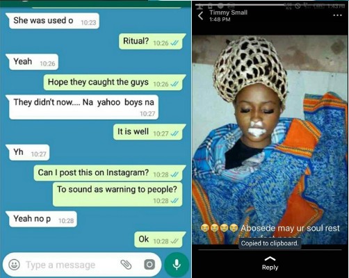 TRENDING!!!More Details About, CLASSIC WHITE, A Facebook Slay Queen, Allegedly Used for Ritual by Yahoo Boys 