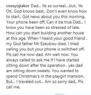 So Sad, Busty Actress, Cossy Ojiakor Loses Dad, Posts A Touching Tribute