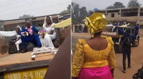 Couple in Imo State Used An Old Lorry As A Means Of Transportation To Their Wedding Venue