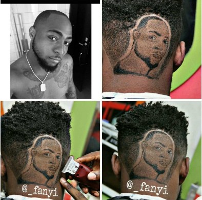 Creative Nigerian Barber Carves Davido’s Face On His Client’s Head [Photo]