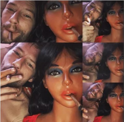 Man Shares Loved Up Photos Of Him With His S*X Doll K*Ssing And Smoking M*Rijuana [Photos]