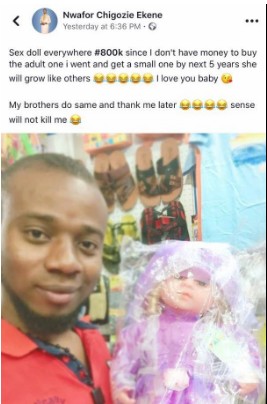 “I Don’t Have N800,000 For Adult S*X Doll” Nigerian Man Says as He Shows Off His New Baby S*X Doll