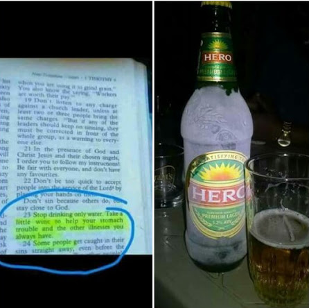 To Justifies His Drinking Habit, Nigerian Facebook User Posts Bible Verse and A Chilled Bottle Of Beer
