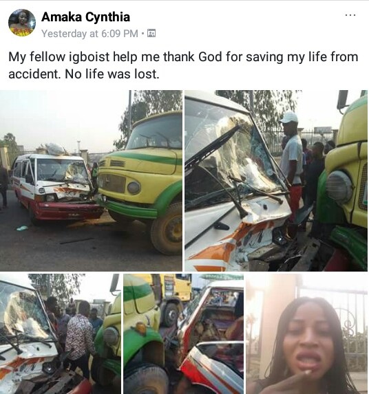 Passengers Cheats Death In Anambra As Their Bus Rams Into A Truck [Photos]