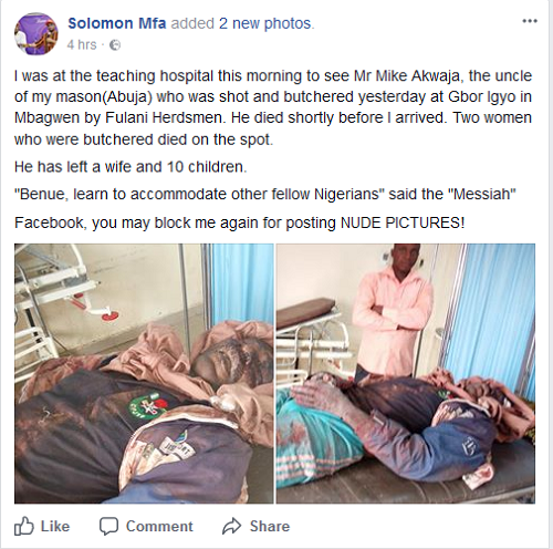 Herdsmen Attack: Father of 10 Children Shot and Butchered by Fulani Herdsmen in Benue State [Photos]