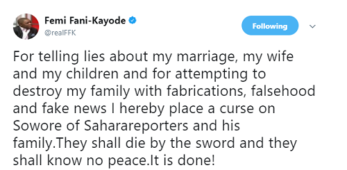 Femi Fani-Kayode Places a Curse On Sowore of Sahara Over the Reports About His Marriage