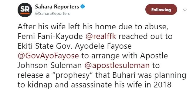 Sahara Reporters Still Coming for FFK Again, Reveals More Secrets Sahara Reporters Still Coming for FFK Again, Reveals More Secrets