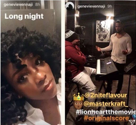  Photos Of Nollywood Actress Genevieve Nnaji Working In The Studio With Flavour And Masterkraft 