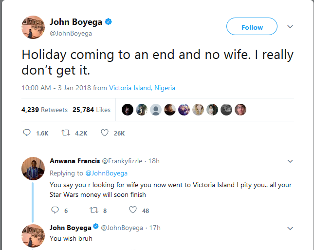 “Give Me Chance to Love You”; Nigerian Lady Begs Star Wars Actor, John Boyega for A Date [Photos]