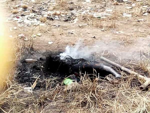 Mentally Deranged Woman Caught with Human Body Parts In Delta Burnt By Youths [Graphic Photos]