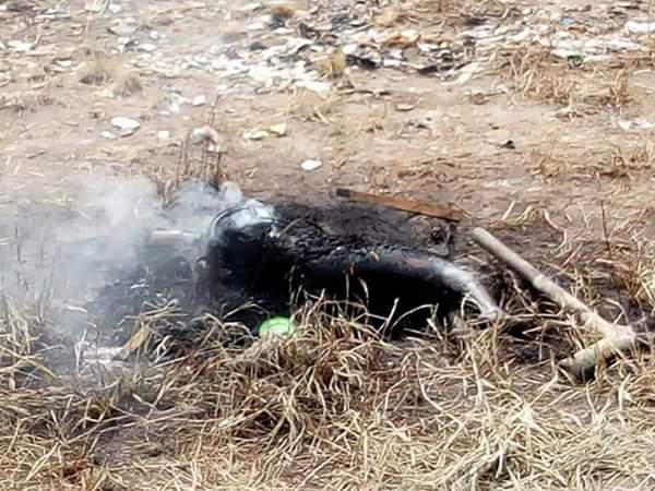 Mentally Deranged Woman Caught with Human Body Parts In Delta Burnt By Youths [Graphic Photos]