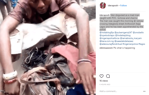 Alleged Mad, Caught with POS, Tortoise, Charms And Phone In Lagos [Photos]