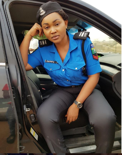 Actress Mercy Aigbe Dressed Up as A Pretty Police Officer On Set of A New Movie