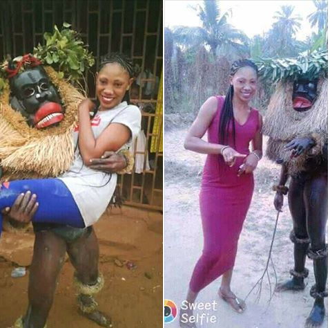 Mixed Reaction as Masquerade Was Spotted Carrying A Beautiful Lady