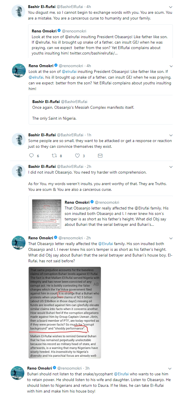 Earlier today, we published the tweet of Kaduna state governor, Nasir El-Rufai's son, Bashir, shading former President Olusegun Obasanjo over his letter attacking President Buhari.