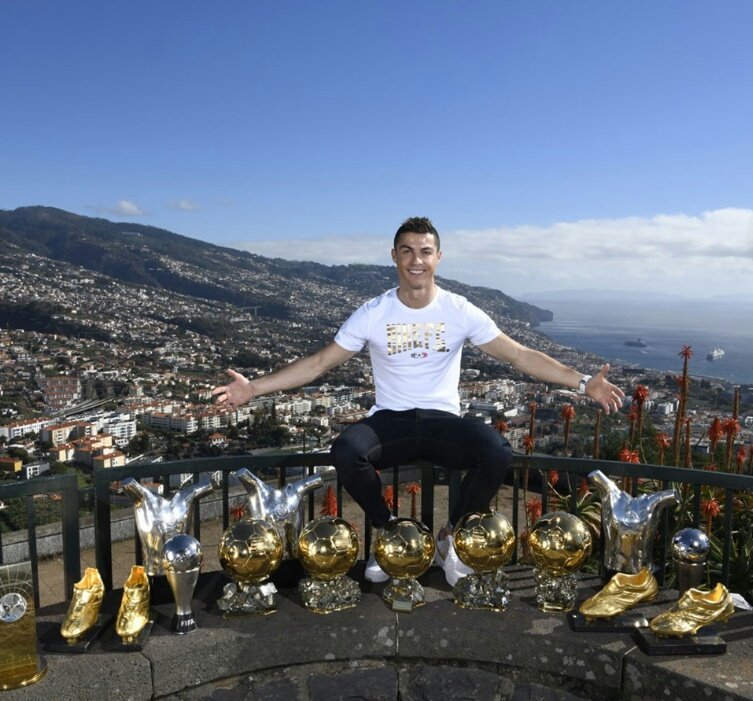 Successful Cristiano Ronaldo Shows Off His Individual Trophies [Photos]