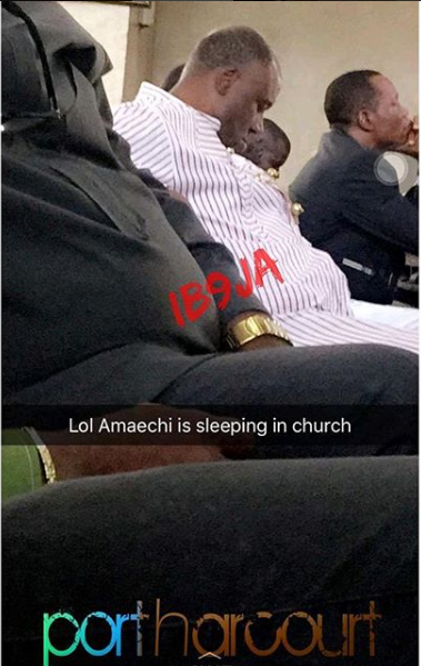 Minister Of Transportation, Rotimi Ameachi, Spotted Sleeping In Church [Photo]